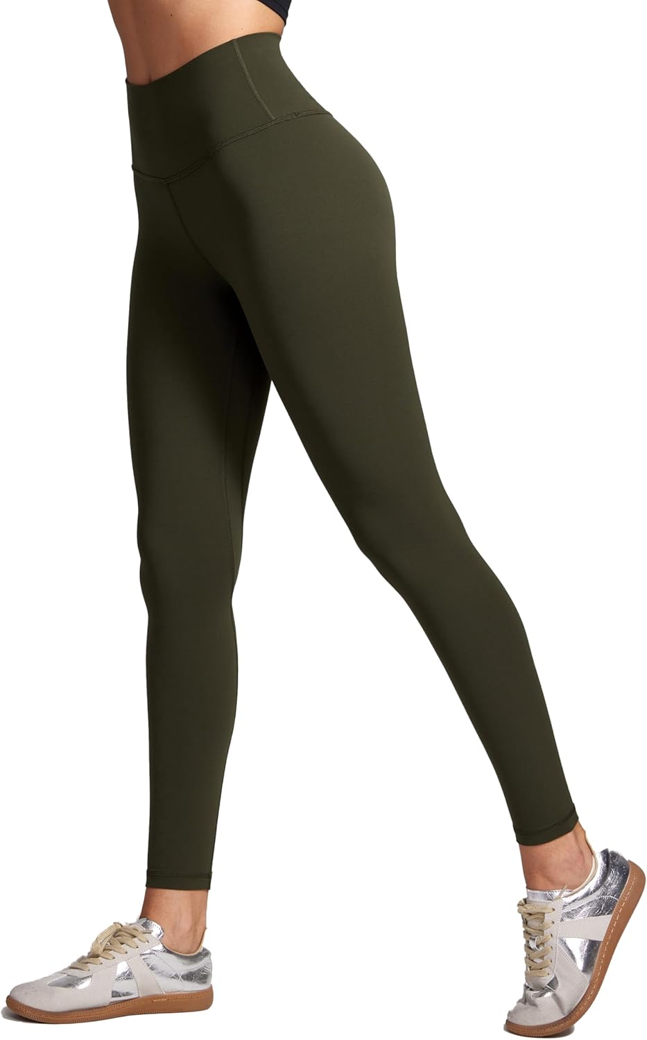 [CRZ YOGA] レギンス レディース ヨガパンツ ヨガ 着圧タイツ スパッツ ハイウエスト 美脚 九分丈 ヨガウェア Butterluxe アジアフィット 股下24インチ/60センチ オリーブグリーン XS — オリーブグリーン