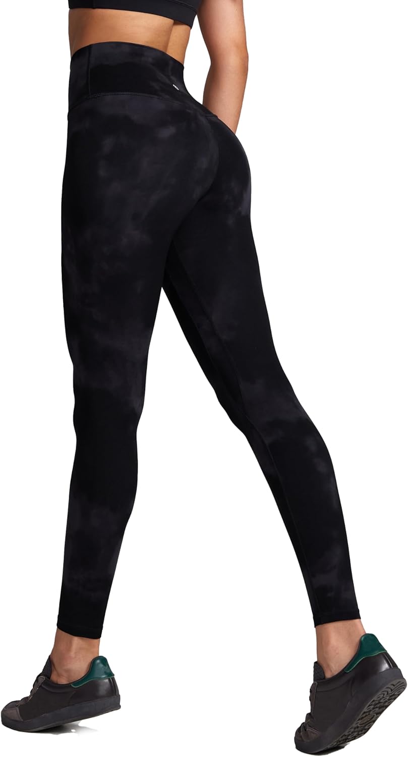 [CRZ YOGA] レギンス レディース ヨガパンツ ヨガ 着圧タイツ スパッツ ハイウエスト 美脚 九分丈 ヨガウェア Butterluxe アジアフィット 股下24インチ/60センチ オリーブグリーン XS — 黒タイダイフラワー