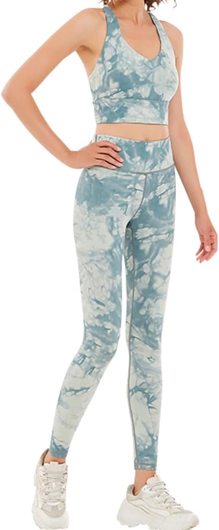 [DAYCLOSET] ヨガウェア レディース 上下セット カップ付き ブラトップス ヨガレギンス 薄手 yoga148 (ブルー, L) | ジャージ上下セット 通販 — L